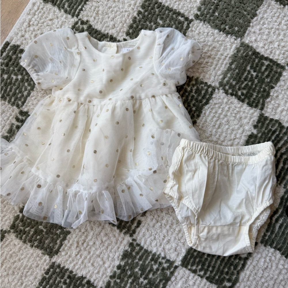 Baby Gap tulle dress with gold polka dots